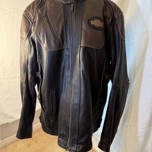 Harley-Davidson 2XL Brn/Blk Bomber Jacket with Leather Material and Casual Style